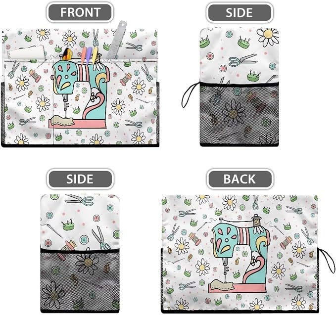 Sewing Machine Cover with Storage Pockets,Dust & Pet Hair Protection,Fits Standard Singer, Brother and Janome Machines, Protecting & Decorating Your Sewing Space Sewing Flower(White)