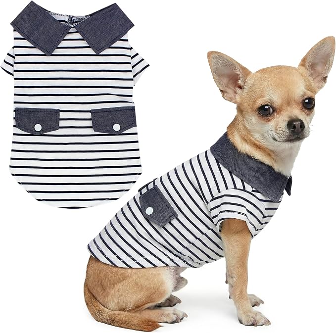 Parisian Pet Preppy Boy Polo Dog Shirt – Classic Cotton Pet Apparel with Collar - Soft Breathable Puppy T-Shirt - Cute Trendy Dog Clothes - Ideal Summer Clothes for Small Dogs - Shirts for Dogs Boy