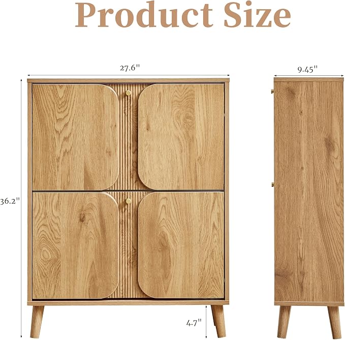 BERRYMERRY 27.6" W Shoe Storage Cabinet with 2 Flip Drawers, Unique | Natural,Hidden,Small,Front Door,Entryway,Narrow