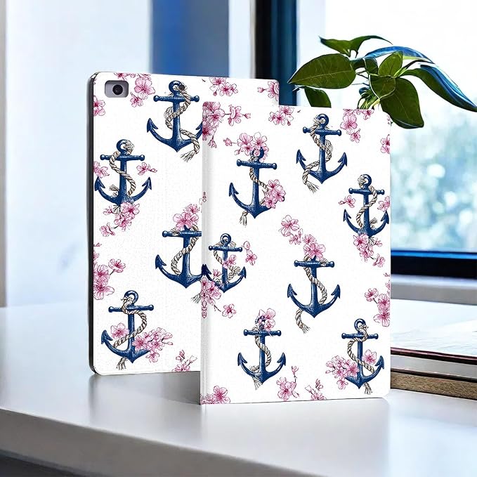 for Microsoft Surface Pro 7 Plus,Surface Pro 7/6/5/4 12.3" Tablet Case,Auto Wake/Sleep,Adjustable Stand Protective Cover - Anchor Floral