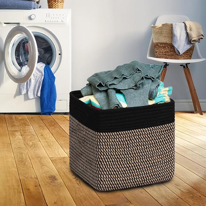 COMFY-HOMI 3PACK Cotton Rope Square Basket with Handles for Shelves|Dog Toy Bin and Storage|Baby Gift|Shoe Organizer|New 11" x 11" x 11" for Living Room