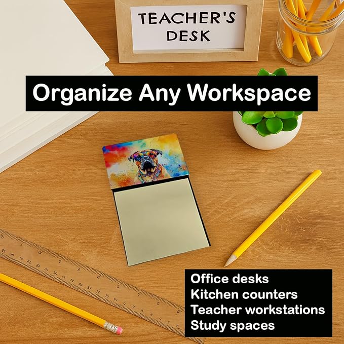 Caroline's Treasures Bullmastiff Hippie Dawg Sticky Note Holder Refillable Dispenser Self-Sticky Note Pads, Memo Pads Blank Desk Accessories