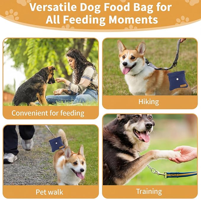 Dog Treat Pouch for Pet Training, Carabiner & Magnetic Buckle, Navy | Hand Free Dog Training Treat Bag, Auto Closing Dog Walking Bag for Puppy Travel or Outdoor Use, Pet Feed Snack Reward Pocket