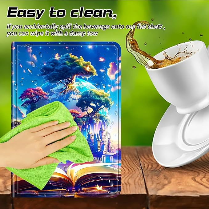 Universal Tablet Case for T-Mobile Revvl Tab 2 10.1" Model:9185W 2025/Revvl Tab 5G 10.36" 2023, 360 Degree Rotating Kickstand Protective Stand Leather Shell Cover for 9"-10.5", Book Trees