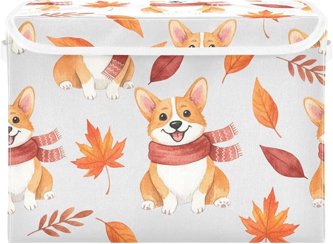 Storage Bins with Lid Pet Scarf Foldable Storage Boxes 40L Baskets | Decorative Storage Boxes, Dust-Proof Flip Top, Reinforced Handles, For Home & Bedroom, Clothes & Toy Box, Oxford Fabric Print