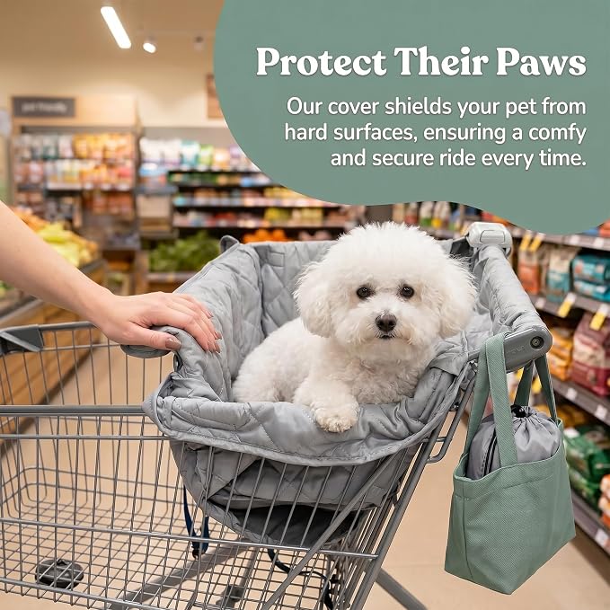 Portable Shopping Cart Cover for Dogs | Grocery Cart Cover with Carry Bag for Pets, Secured with Velcro, Soft, Comfortable and Waterproof, Easy to Clean
