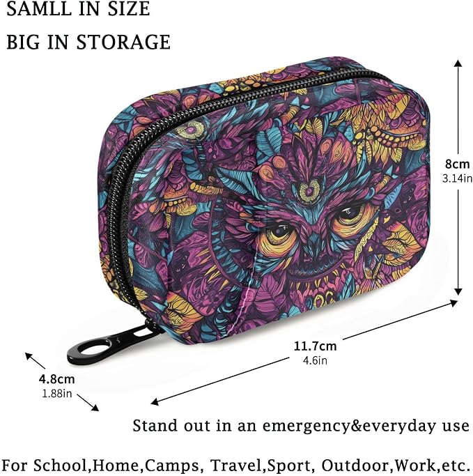 Fustylead Ethnic Tribal Purple Mandala Owl Pill Organizer and Storage Weekly with Zipper, Removable Pill Box Portable Medicine Organizer for Vitamin Fish Oil Supplement