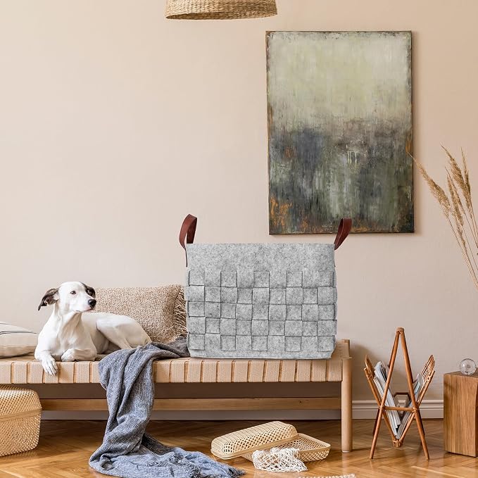 boldmonkey Blankets Basket 16.5 " x13 x13 , Large Storage Baskets for Organizing Rectangular, Living Room Dog Toy Bin for Dirty Clothes, Pillows, Towel-Light Gray
