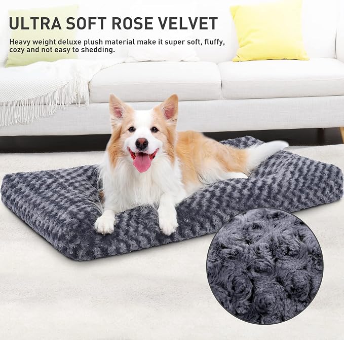 KSIIA Washable Dog Beds Jumbo Dog Crate Bed Plush Pet Mat 53"x36" Dark Gray | Deluxe Plush Comfy Kennel Pad, Anti-Slip Bottom,Deep Sleeping Mat for Jumbo Dogs,Machine Washable for Easy Cleaning