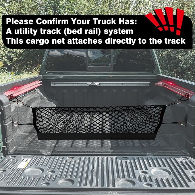 Muslogy Cargo Net for Nissan Frontier 2022-2025 2026 Accessories | Custom Fit, Truck Bed Storage Organizer Net for Pickup Truck Bed Divider, Heavy Duty Carabiners, Night Visible Grab Handle