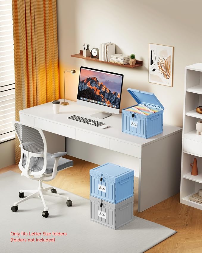 Oterri Lockable Stackable Plastic File Box with Lid for Letter-Size | Hanging File Folders Not Included. Blue, Large 1-Pack. Home, Office, Classroom, Dorm, Tax, Under Bed, Filing Cabinet.