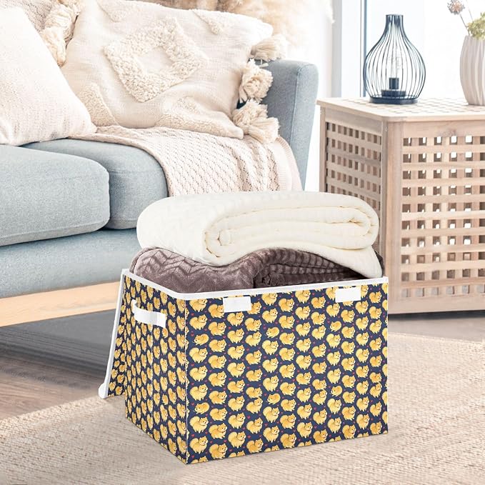 JUNZAN Lidded Storage Bin Lid Design | Reinforced Hollow Board Support For Clothes Toys Books Organizer Pomeranian Pet Owner Dog