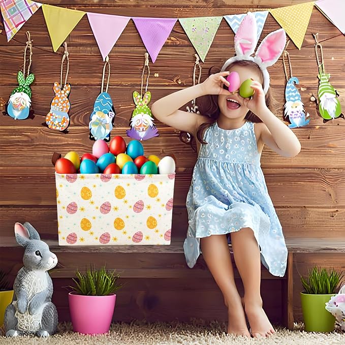 Large Empty Easter Basket for Kid Fabric Personalized Eggs Easter Gift Basket for Boy and Girl (Golden Brown Easter Egg)