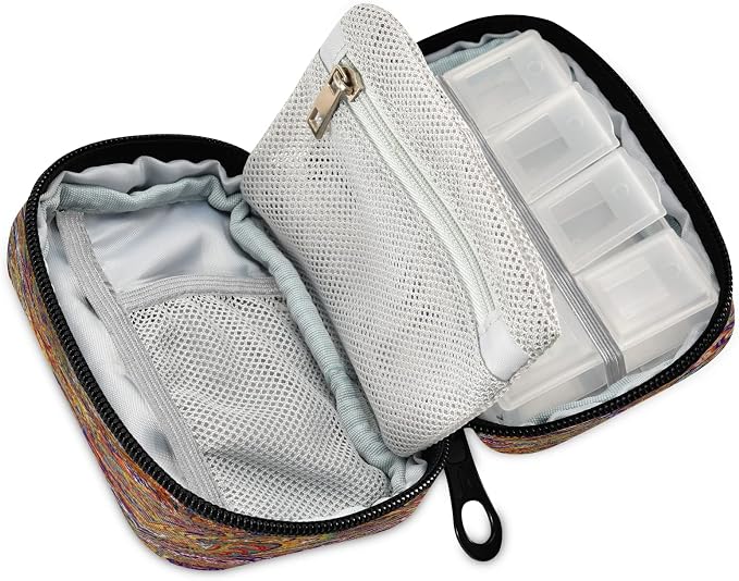 Naanle Vintage Paisley Flower Pill Box 7 Day Pill Case Travel Pill Organizer Bag with Zipper Portable Weekly Case Compact Size for Vitamin Supplement Holder