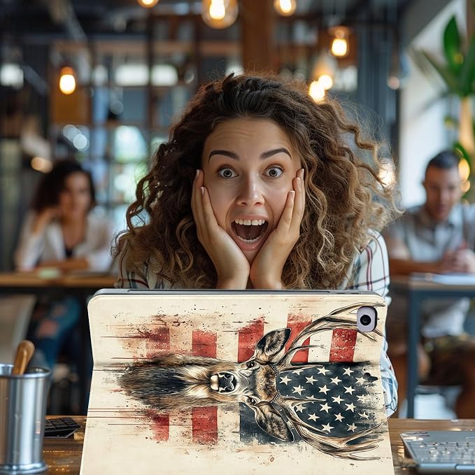 for Microsoft Surface Pro X/Pro X Plus-13 2019/2020/2021/2024 Tablet Case,Auto Wake/Sleep,Adjustable Stand Protective Cover - American Flag Deer