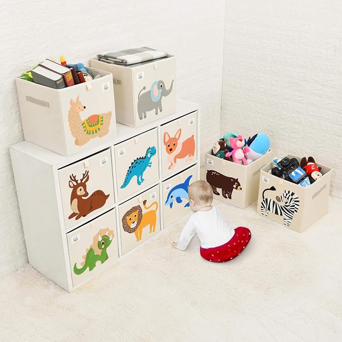 13 Inch Animal Cube Storage Bins, Foldable Fabric Kids Toy Box & Toy Chest | Kids Storage Cubes, Toy Storage Organizer Basket for Toddlers, Boys and Girls, Playroom and Nursery (Alpaca)
