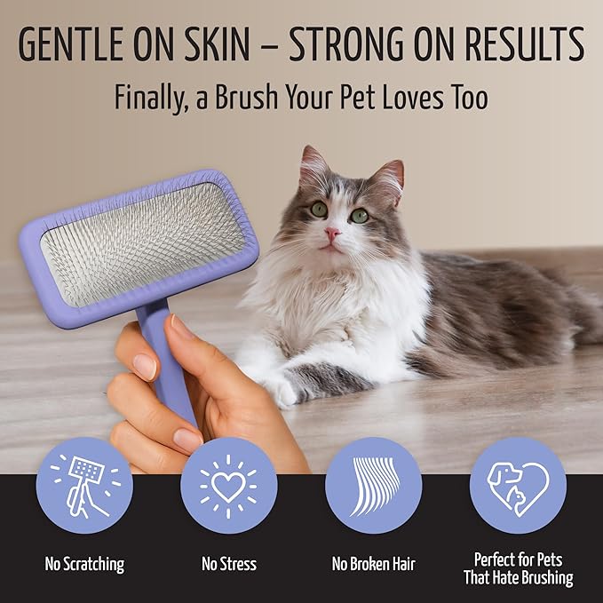 Tauro Pro Line Slicker Brush for Dogs & Cats, Deshedding, Dematting & Detangling Grooming Tool for Medium to Long Coats, Ideal for Retrievers & Maine Coons, Flexible Cushion, Purple, Large Size (L)