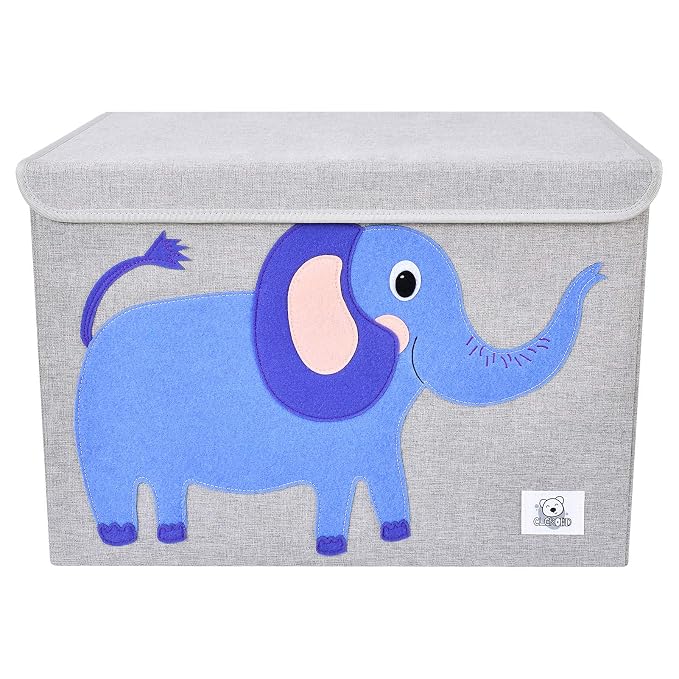 Large Toy Box Storage with Lid, Foldable Fabric Toy Chest Storage for Kids | Toy Organizer Basket, Collapsible Animal Print Storage Bin for Toddlers, Boys and Girls, Playroom, Baby Nursery (Elephant)