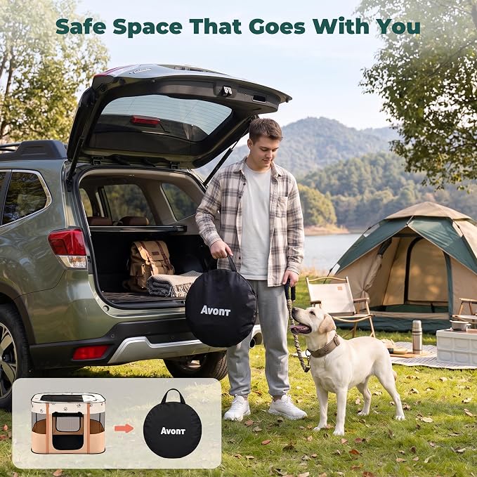 Avont Portable Pet Puppy Dog Playpen, Foldable Cat Playpen, Indoor/Outdoor | Water-Resistant Breathable Shade Cover, Travel Camping Use for Small Animals with Carrying Case, (M/Orange)
