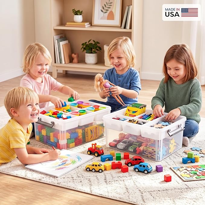 Citylife 17QT Clear Craft Organizers and Storage Box with Removable Tray | Stackable Art Supply Organizer Storage Bins with Lids for Beads, Markers, Sewing, Tools, Playdoh, Coloring Books, Made in USA