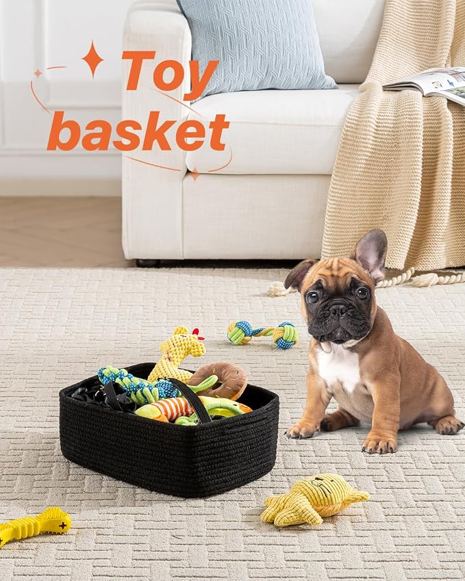 KALLAX Small Woven Storage Basket for Organizing, 13.5x9.5x5 inches, 3 Pack | Shelf baskets for closet organization, toy storage and home decor, Perfect as empty gift baskets for holidays, Black