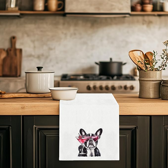 French Bulldog Kitchen Towels - French Bulldog Cocktail Lovers Gifts, Funny Frenchie Wine Hand Towels Dish Towels for Kitchen Home Bar, 16x24 Inch