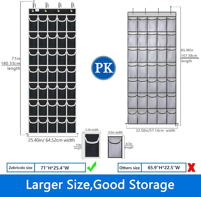 Over the Door Shoe Organizer, 2025 Upgrade 35 Large Pockets for Shoe Storage, Hanging Shoe Holder with Metal Hook, Clear Shoe Rack for Closet Bathroom Door Space Saving - Black/White