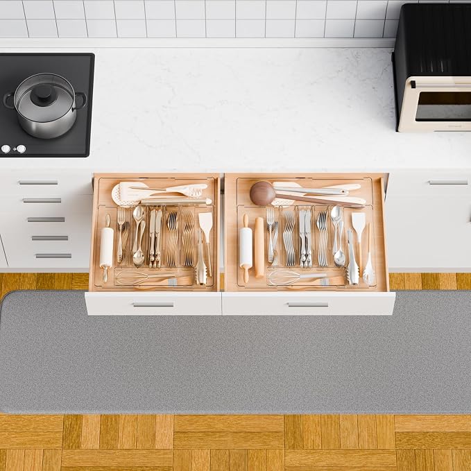 Clear Large Expandable Silverware Organizer and Kitchen Utensil Drawer Organizer,Plastic Adjustable Silverware Tray for Drawer Cutlery,Spatula,Tools,Flatware Organizers,Fork and Spoon Holder