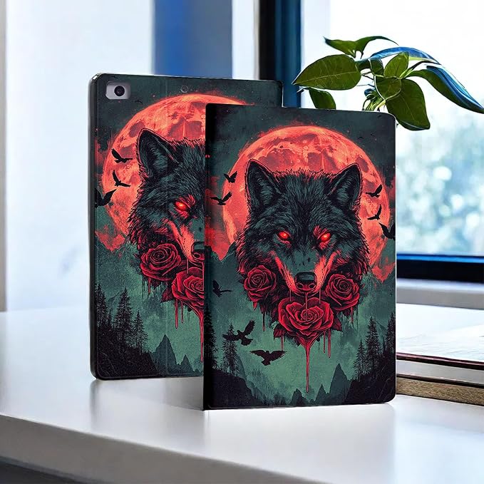 for Microsoft Surface Pro 11/10/9-13" 2024/2022 Tablet Case,Auto Wake/Sleep,Adjustable Stand Protective Cover - Dark Wolf Moon