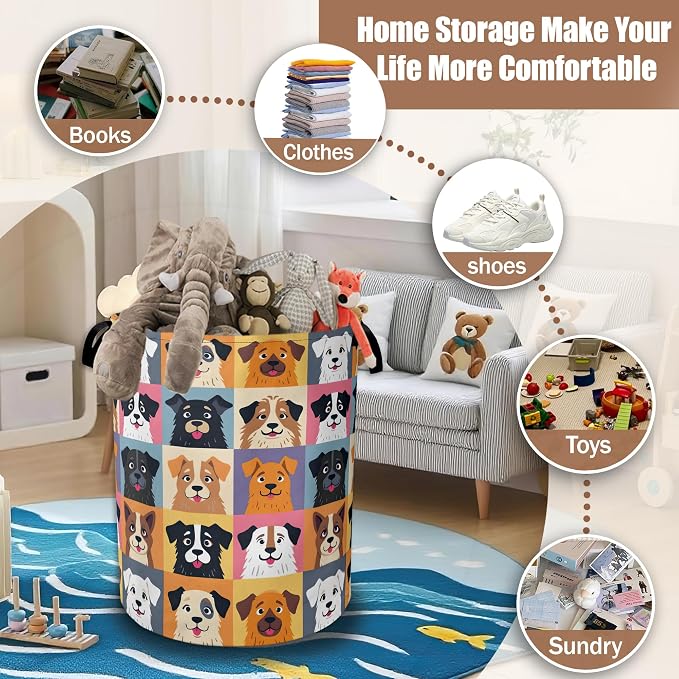 Cute Cartoon Dog Laundry Hamper,Laundry Baskets,Waterproof Oxford Cloth Toy Storage for Bedroom,Bathroom,Nursery,16x20.8 Inch