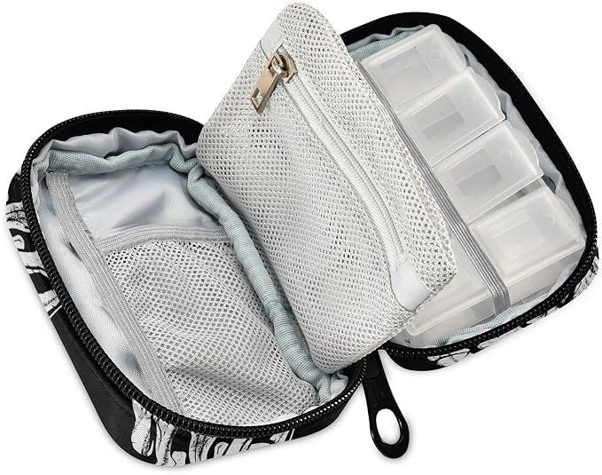 Hand Skull Pill Box 7 Day Pill Case Travel Pill Organizer Bag with Zipper Portable Weekly Case Compact Size for Vitamin Supplement Holder