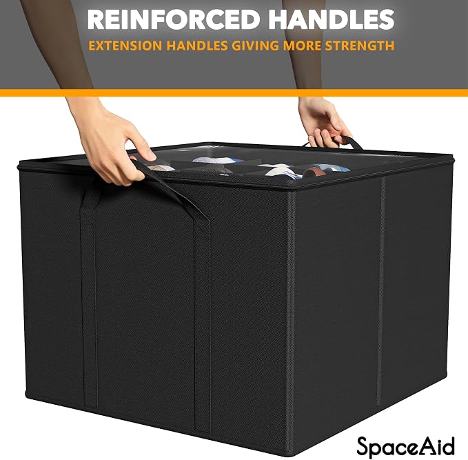 SpaceAid Shoe Organizer for Closet, 2 Pack Foldable Shoe Storage Containers Baskets Boxes Bins w/Adjustable Dividers, Fits 16-32 Pairs, Black