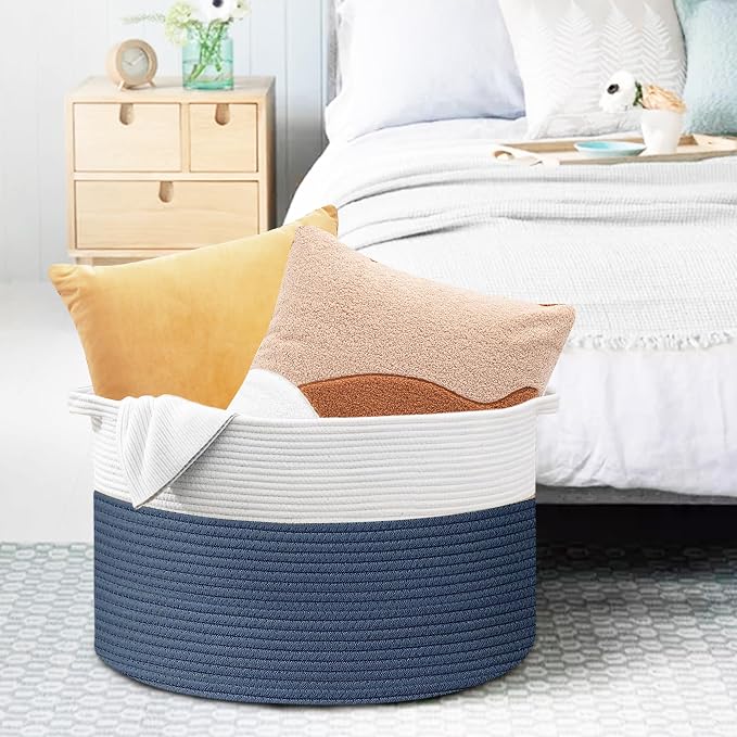 MEGASKET Extra Large Rope Basket, XXXL Woven Wicker Storage Basket, Kids Room Toy Storage Organizer and Storage, Dog Toy Stuffed Animal Basket Bins, Kids Room Playroom Organization(22" x 22" x 14")