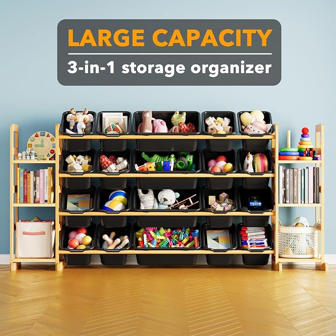 SpaceAid Toy Storage Organizer with 6 Shelves and 20 Bins, Toy Organizers Storage Bookshelf, Kids Bin Shelf Toys Box Bookcase for Bedroom Playroom Organization Room Decor, True Black