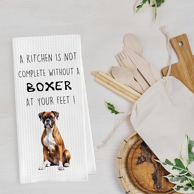 Gqtt Boxer Dog Dish Towels Set - Funny Dog Gifts, Decorative Waffle Weave Kitchen Towels, Hand & Tea Towels (1624 Inches, Set of 2)