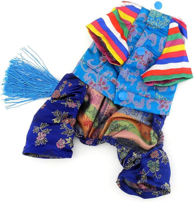 Embroidered Hanbok for Small Dogs, Boy, XL | Silky Fabric, Embroidered Norigae, Birthdays, Festivals, Chihuahua, Yorkie, Small Breed, Korean Traditional Pet Costume