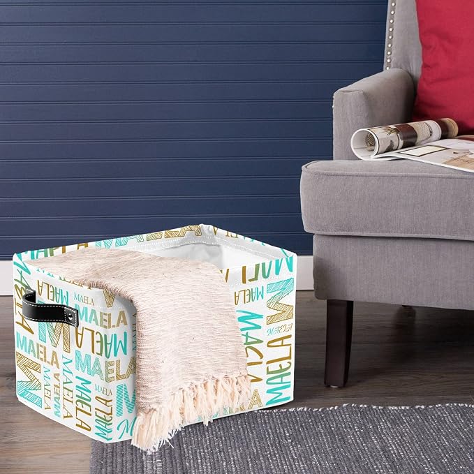 Foldable Personalized Storage Box for Boys Girls with Name Waterproof Kids Custom Storage Bin Baskets Cube Boxes Organizer with Handles for Organizing Shelf Closet, 1 Pack