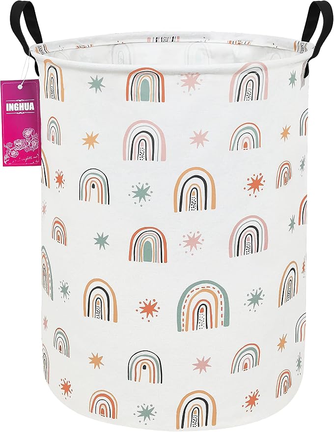 Rainbow Fabric Storage Bin Nursery Organizer Basket | Organizer Bin Dirty Clothes Collapsible Waterproof for College Dorms, Boys and Girls Bedroom,Bathroom