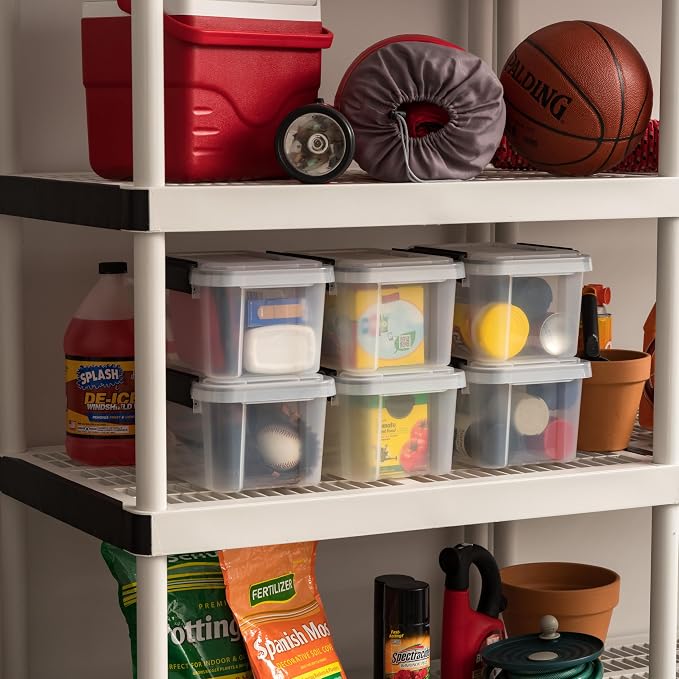 IRIS USA 6-Pack 6 Qt Storage Bins with Gasket Lids, Clear/Black | WeatherPro seal protects shoes, crafts, documents and supplies from dust and moisture