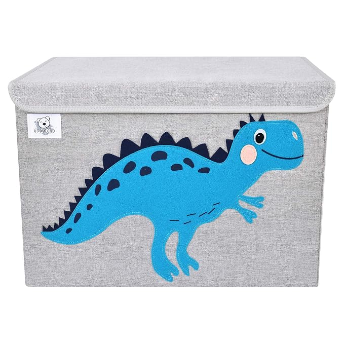 Large Toy Box Storage with Lid, Foldable Fabric Toy Chest Storage for Kids | Toy Organizer Basket, Collapsible Animal Print Storage Bin for Toddlers, Boys and Girls, Playroom, Baby Nursery (Dinosaur)