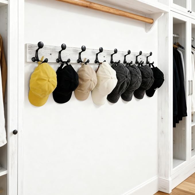 SKOLOO 43-Inch Wood Coat Rack Wall Mount with 8 Triple Hooks - Ideal for Family Entrances, Classrooms, and Pet Supplies Storage - Perfect Coat Hooks for Wall,Distressed White Wash