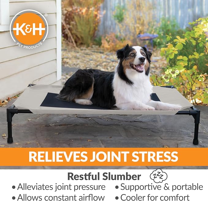 K&H Outdoor Elevated Dog Bed, Cooling Raised Dog Bed, Large 42x30in, Taupe | Pet Cot for Medium & Large Pets, Breathable Mesh Center Hammock Design, Indoor/Outdoor Washable Cover, 42x30in