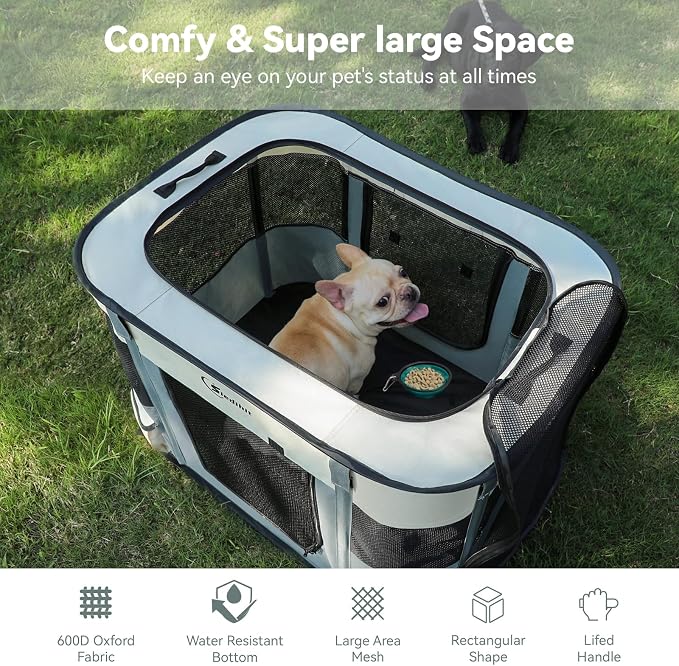Siedihit 28" Dog Playpen,Cat Puppy Pen, Pet Portable Crate Indoor Outdoor | Durable Travel Camping Use,Foldable Dog Kennel Tent Cage for Rabbit Small Animals with Carrying Case(Grey with Pad, Small)