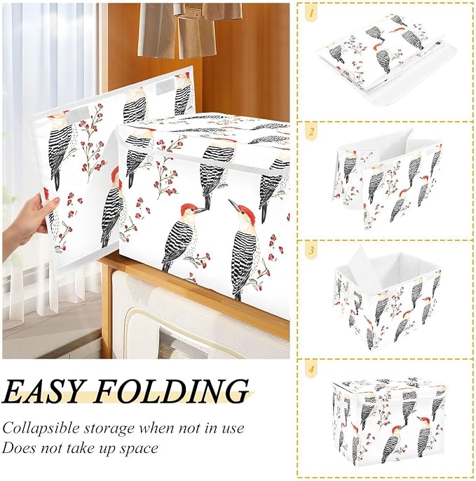 Beauty Red - Bellied Woodpecker Birds White Storage Box Containers For Storage for Bed Sheet Shelf