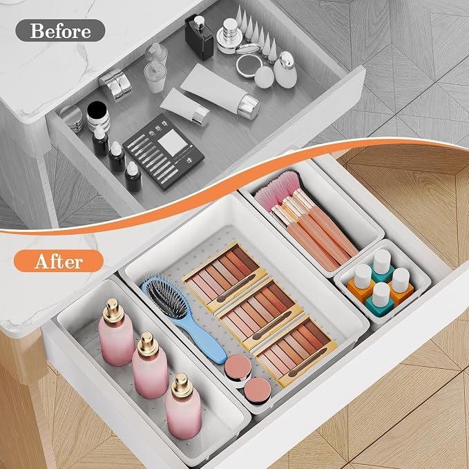 SpaceHacks 25 PCS Plastic Drawer Organizer, 4-Size Versatile Organizer Trays & storage Bins