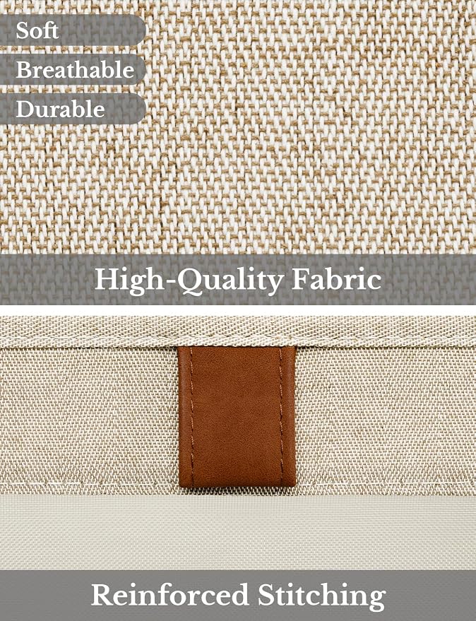 StorageWorks Fabric Storage Bins, Storage Basket, Brown and Beige, 3-Pack | See-Through Mesh Front, Soft Leather Handles, Flip to Show/Hide, Collapsible, Holds Clothes, Towels, Blankets, Toys