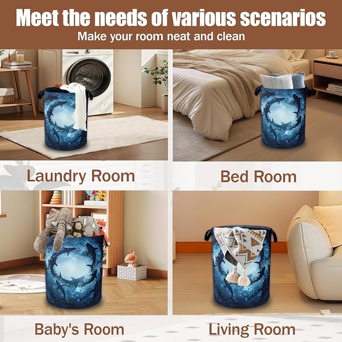 Shark Ocean Fantasy Laundry Hamper,Laundry Baskets,Waterproof Oxford Cloth Toy Storage for Bedroom,Bathroom,Nursery,16x20.8 Inch