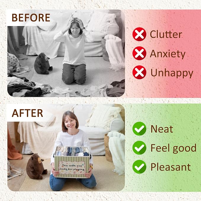 Kids Boy Girl Nursery Playroom Foldable Storage Bins Box with Handles, This Room Is Made for Playing Striped Decorative Storage Boxes Baskets Toybox Organizer for Kids Nursery Room Bedroom