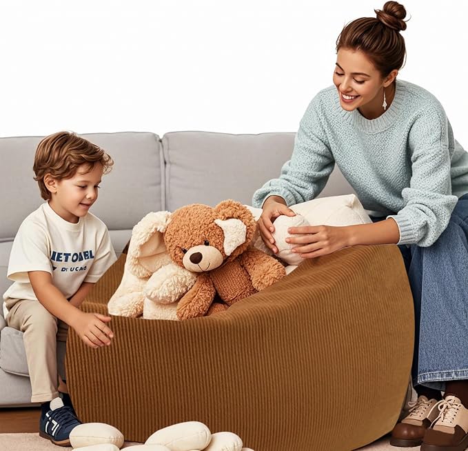 LPMOERA Stuffed Animal Storage Soft Bean Bag Chair Cover No Filler Caramel | Skin-Friendly,Portable,Wide Easy-Load Opening,Hidden Zipper,Decorative Organizer