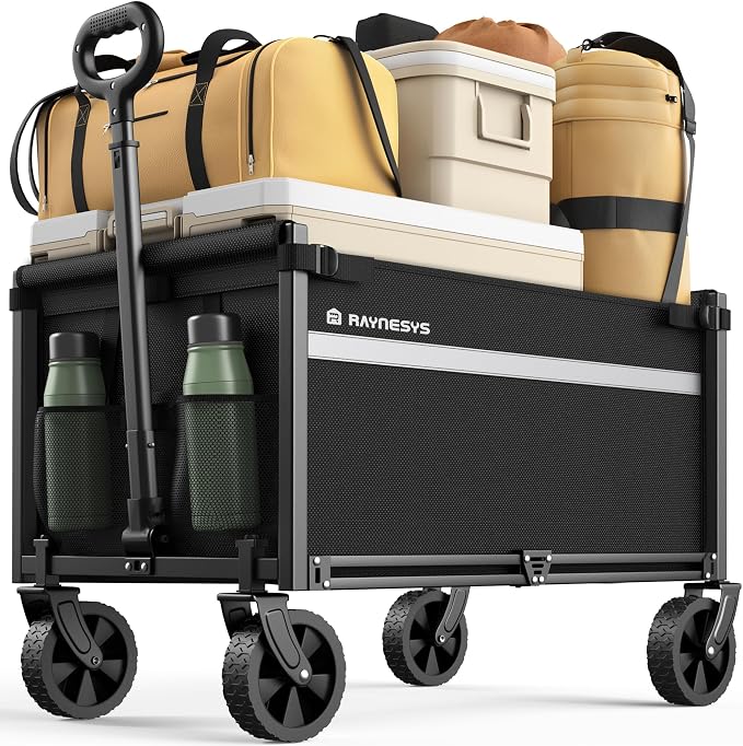 Collapsible Wagon Cart with Wheels, 220LBS for Grocery Shopping Camping | 110L Capacity Wagons Carts Foldable,220LBS Heavy Duty Wagon Carts, Lightweight Portable Utility Cart,All-Terrain Wheels